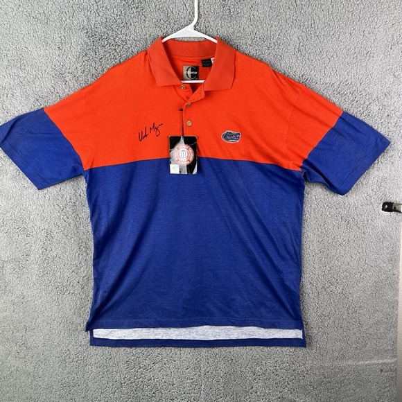 NWT Vtg Signed By Urban Meyer Florida Gators Polo Shirt Mens L Orange Blue Colle